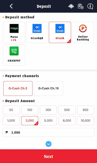 Go to the Deposit option and select GCash