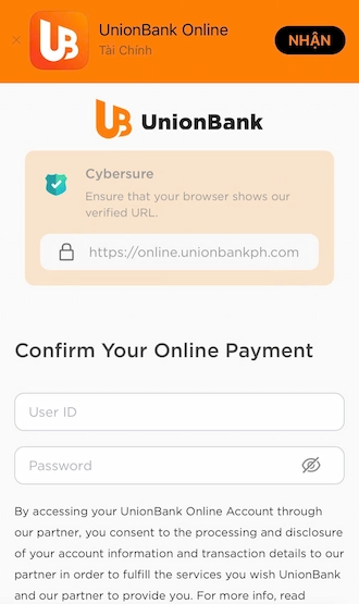 Fill in your User ID and password to log in to your bank account